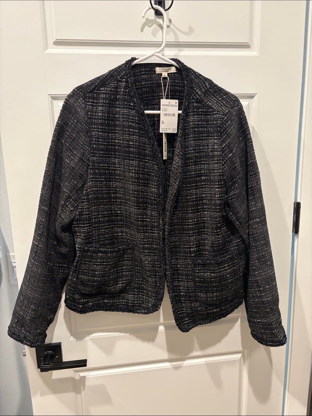 Max Studio Black Textured Tweed Open-Front Jacket